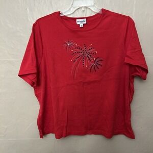 breckenridge top 3X Red Short Sleeve Knit Top Fourth Of July Embroidery